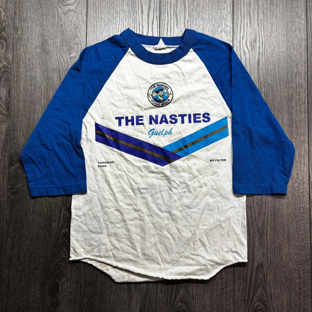 Vintage The Nasties Guelph Canadian Punk Rock Raglan 3/4 Sleeve Shirt Small Y2K